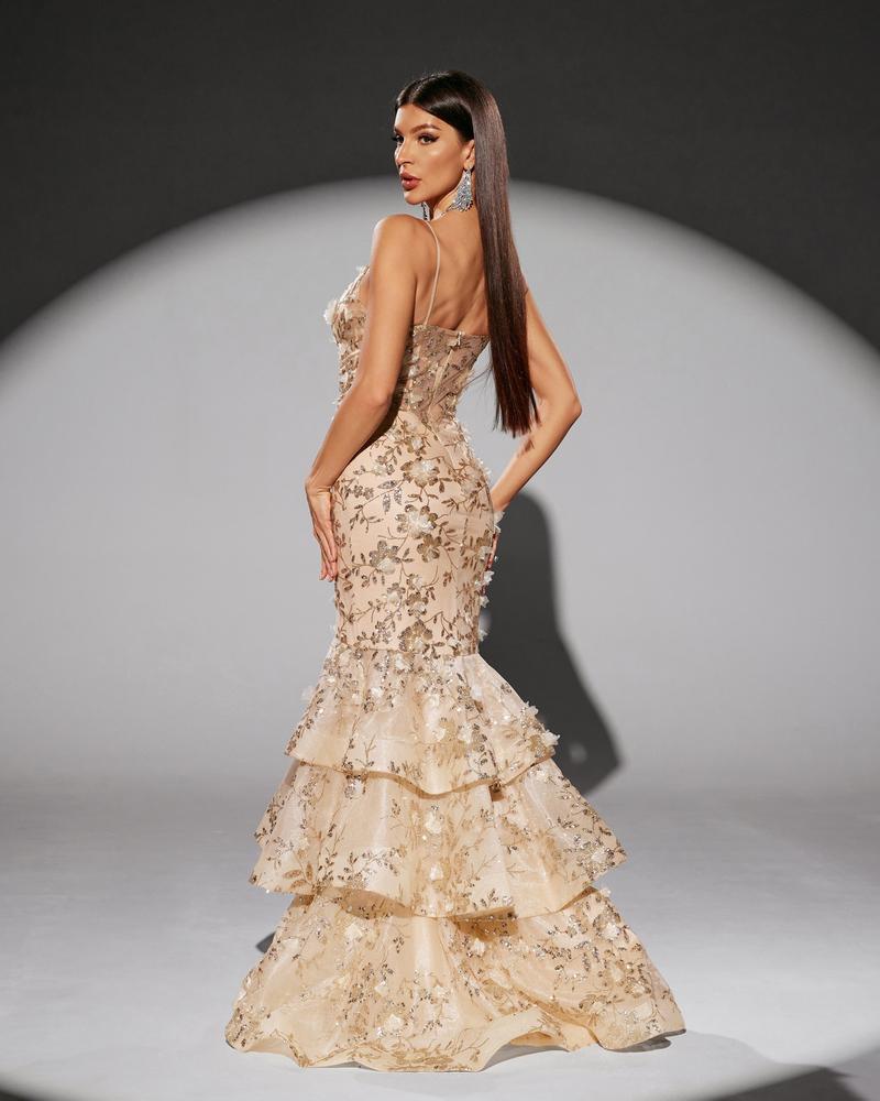 JMT-629514 Elegant Golden Evening Dress for Women - Model SH0217