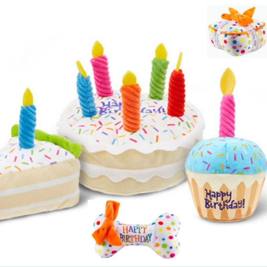 JMT-630410 Plush Birthday Cake and Gift Box Dog Toy Set for Playtime Fun