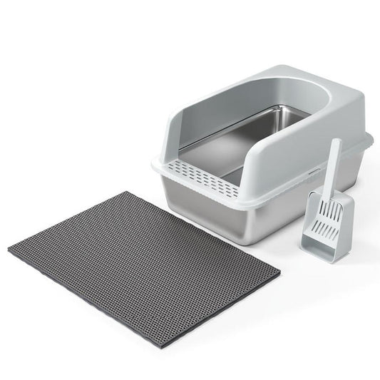 JMT-630602 Stainless Steel Cat Litter Box with Double Layer Insulation Pad and Multifunctional Scoop - Various Colors Available