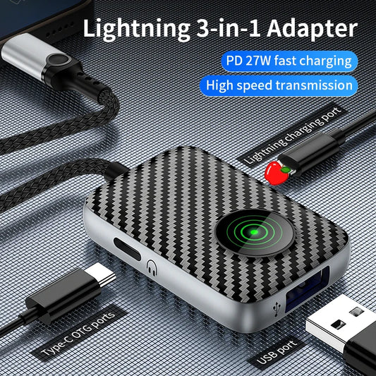 JMT-631242 Lightning to USB 3.0 and Type-C OTG Adapter with Type-C Headphone Jack for Fast Charging iPhone 7 8 X 11 12 Pro Max