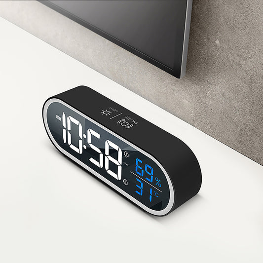 JMT-631242 Rechargeable LED Music Clock with Adjustable Sound and Mirror Finish