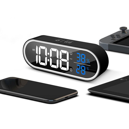 JMT-631242 Rechargeable LED Music Clock with Adjustable Sound and Mirror Finish