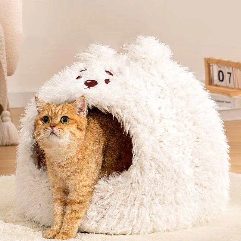 JMT-631562 Warm Plush Pet Nest for Cats and Dogs - Cozy Semi Closed Yurt Design, Available in Multiple Sizes