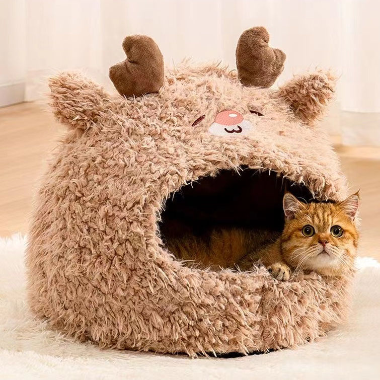 JMT-631562 Warm Plush Pet Nest for Cats and Dogs - Cozy Semi Closed Yurt Design, Available in Multiple Sizes