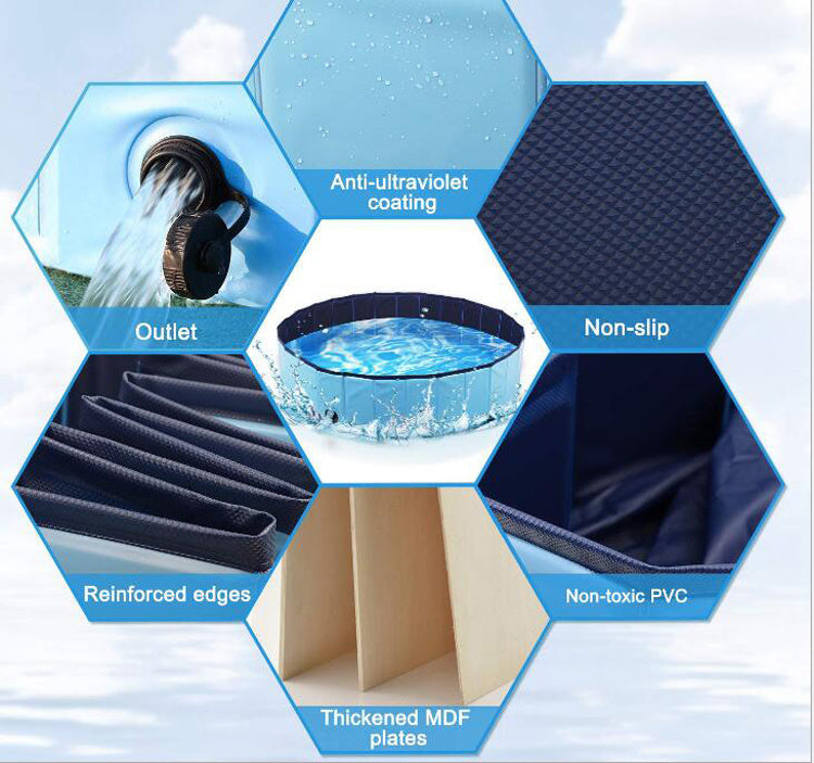 JMT-631818 Portable PVC Pet Folding Bathtub - Multi-functional Swimming Pool for Pets, Blue, 80cm Diameter