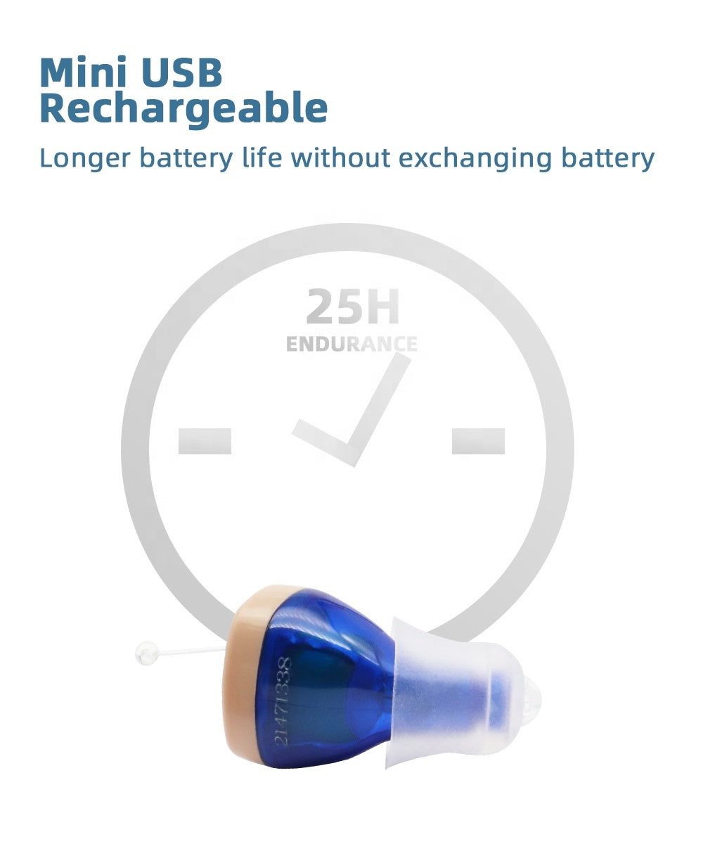 JMT-632394 Rechargeable CIC Hearing Aid with Sound Amplifier and Built-in Volume Control for Enhanced Hearing