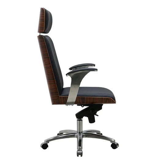 JMT-632650 Black Wooden Rocking Executive Chair with Aluminium Alloy Frame and PU Leather Padding