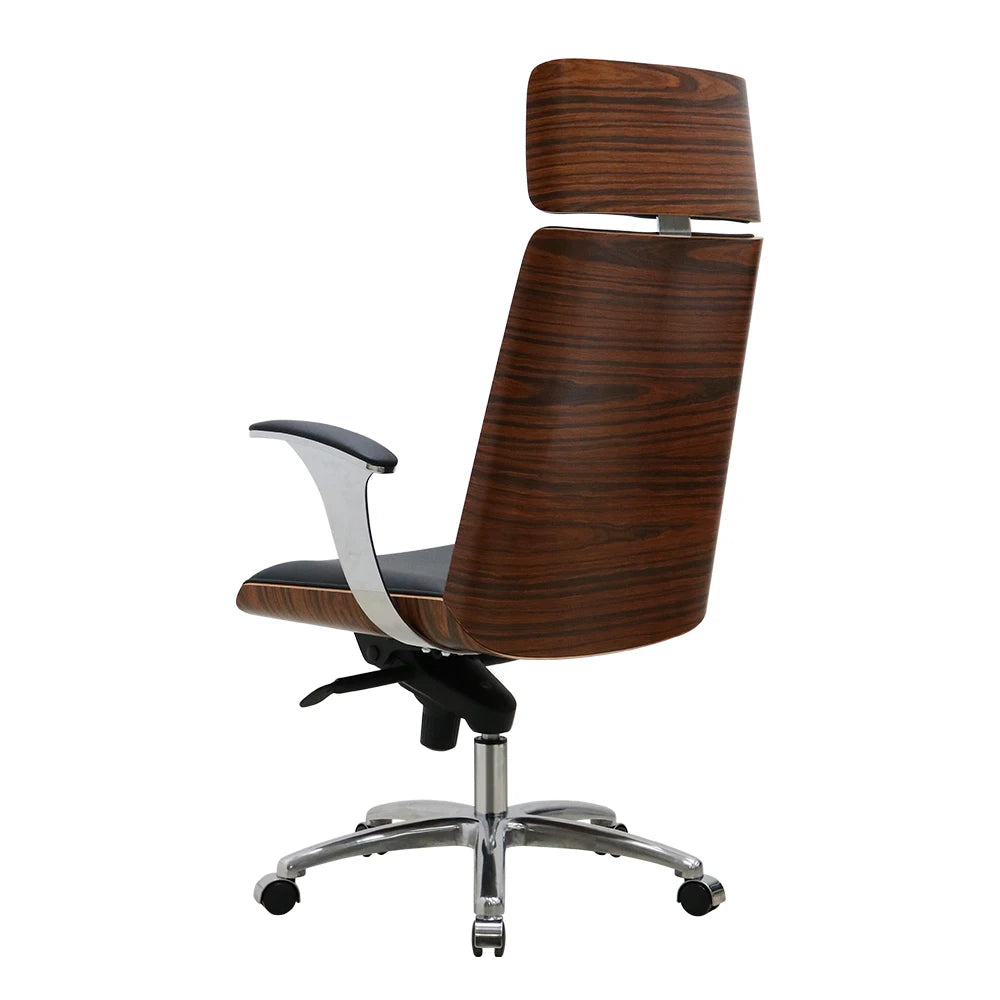 JMT-632650 Black Wooden Rocking Executive Chair with Aluminium Alloy Frame and PU Leather Padding