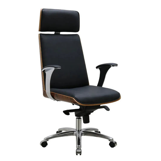 JMT-632650 Black Wooden Rocking Executive Chair with Aluminium Alloy Frame and PU Leather Padding