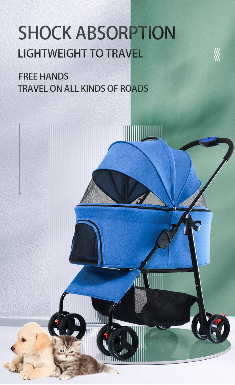 JMT-632842 Luxury Folding Pet Stroller for Dogs and Cats with Large Wheels and One-Click Folding Mechanism