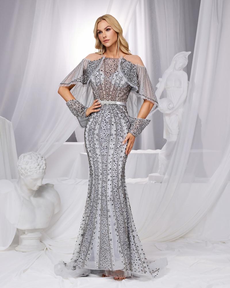 JMT-632970 Elegant Silver Evening Dress for Women - Style SH0181