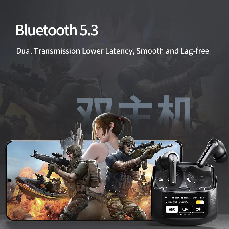 JMT-633226 Transparent ANC Wireless Earbuds with Microphone and LED Battery Indicator for Mobile Gaming