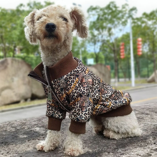 JMT-633674 Leopard Print Casual Dog Clothing for Spring and Autumn, Polyester, Sizes XS to 2XL