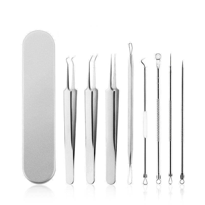 JMT-634442 Stainless Steel Acne and Blackhead Removal Needle Set with Case - 8 Tools