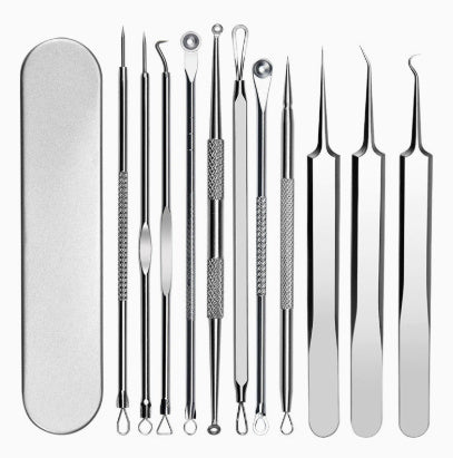JMT-634442 Stainless Steel Acne and Blackhead Removal Needle Set with Case - 8 Tools