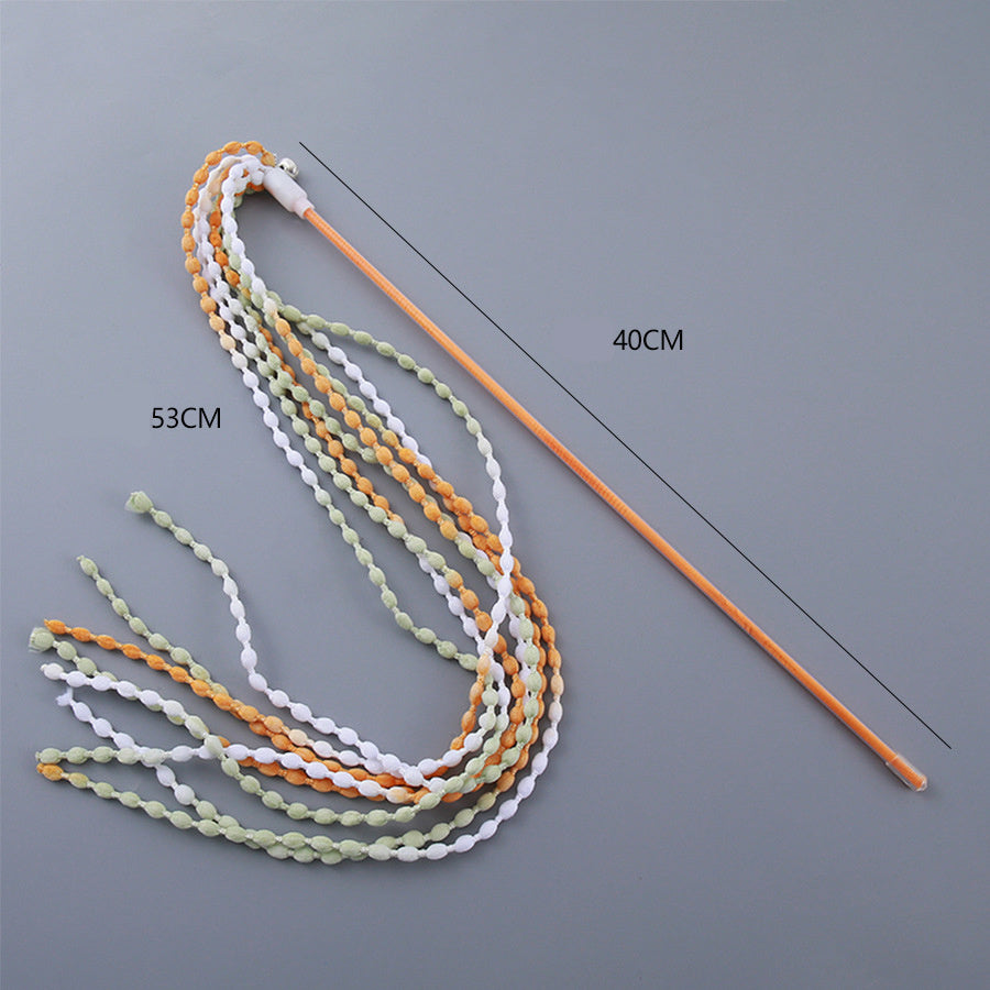 JMT-635338 Interactive Plush Cat Teaser Wand with Bell - Vibrant Colorful Exerciser for Cats and Kittens