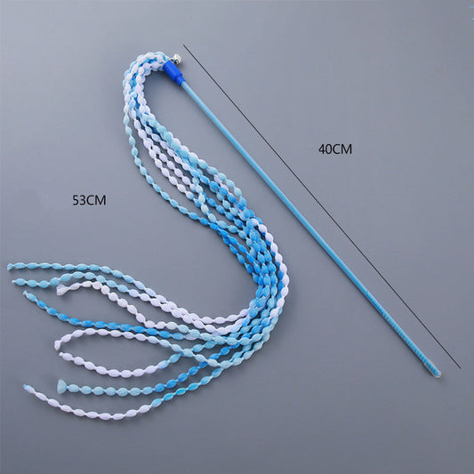 JMT-635338 Interactive Plush Cat Teaser Wand with Bell - Vibrant Colorful Exerciser for Cats and Kittens