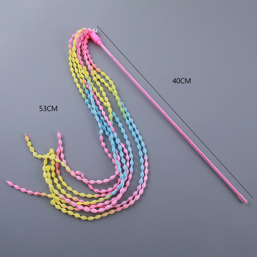 JMT-635338 Interactive Plush Cat Teaser Wand with Bell - Vibrant Colorful Exerciser for Cats and Kittens