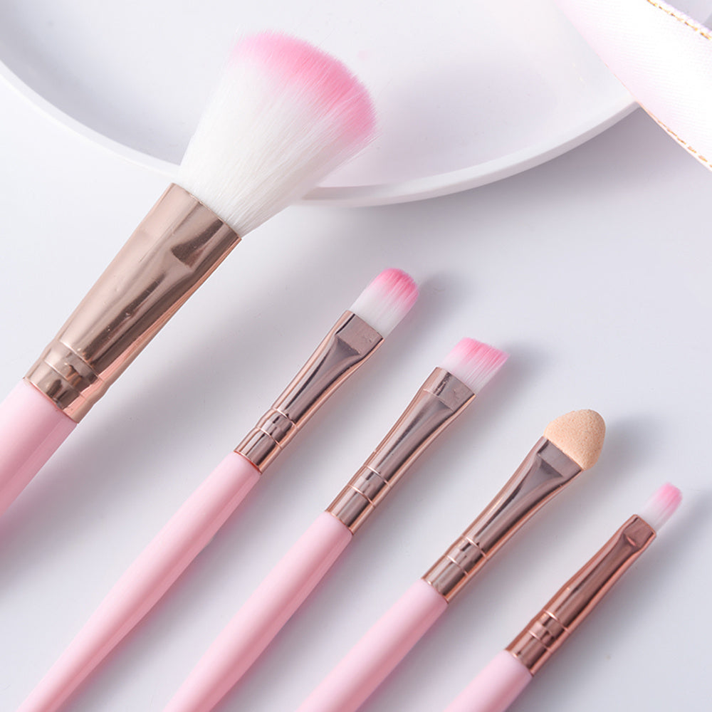 JMT-635466 Mini 5-Piece Makeup Brush Set with Short Plastic Handles and Soft Fiber Bristles