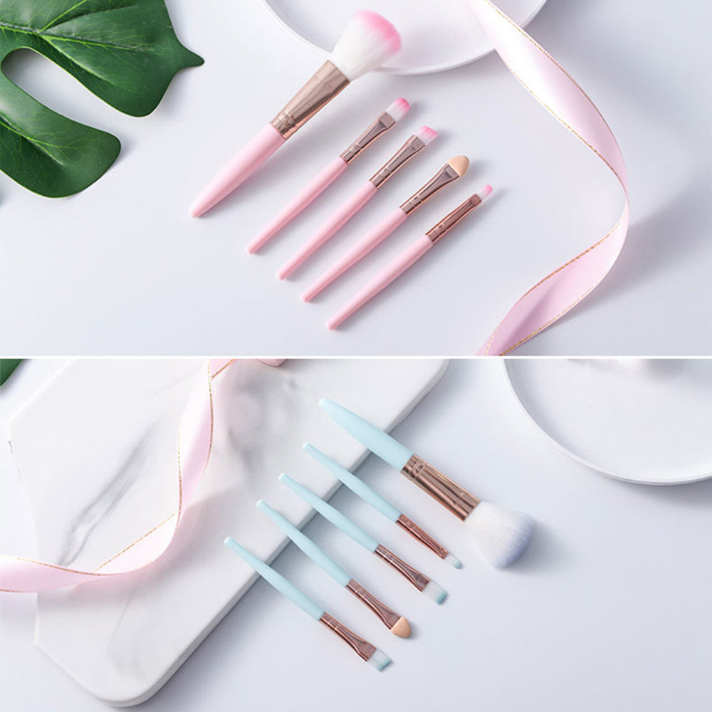 JMT-635466 Mini 5-Piece Makeup Brush Set with Short Plastic Handles and Soft Fiber Bristles