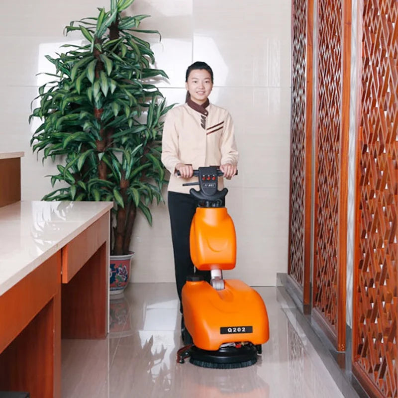 JMT-635658 Compact Electric Orange Automatic 13 Inch Walk-Behind Floor Scrubber Cleaner Machine