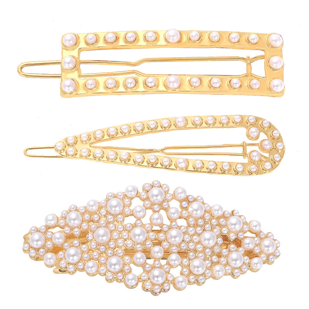 JMT-635722 Alloy Pearl Inlaid Geometric Hairpin for Women, Korean Style Hair Accessory