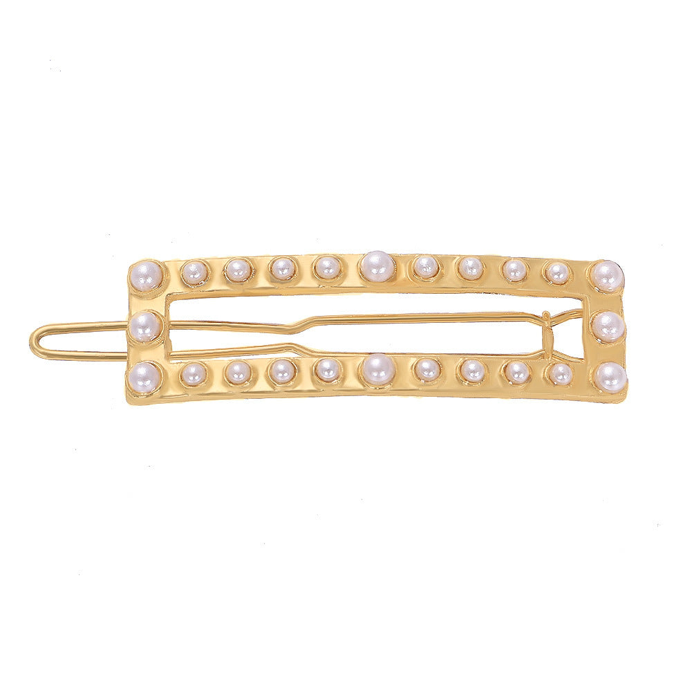 JMT-635722 Alloy Pearl Inlaid Geometric Hairpin for Women, Korean Style Hair Accessory