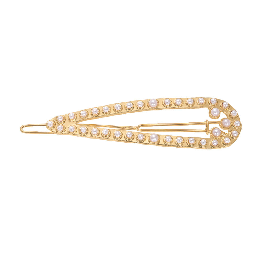 JMT-635722 Alloy Pearl Inlaid Geometric Hairpin for Women, Korean Style Hair Accessory