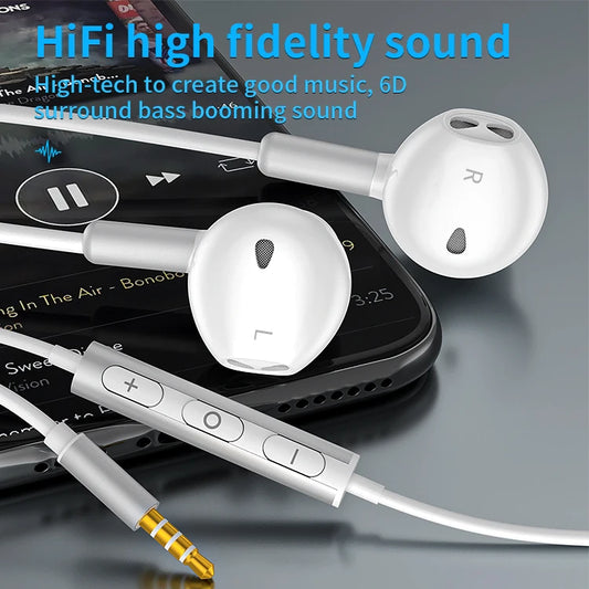 JMT-635850 3.5mm Stereo Wired Earphones with Deep Bass, In-Ear Design, Mic, and Button Control for iPhone