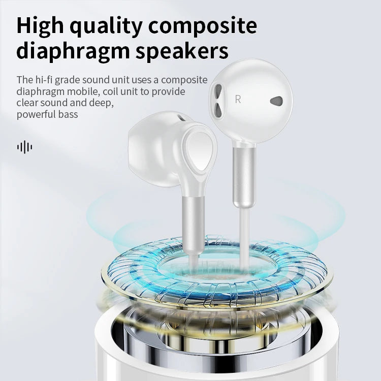 JMT-635850 3.5mm Stereo Wired Earphones with Deep Bass, In-Ear Design, Mic, and Button Control for iPhone
