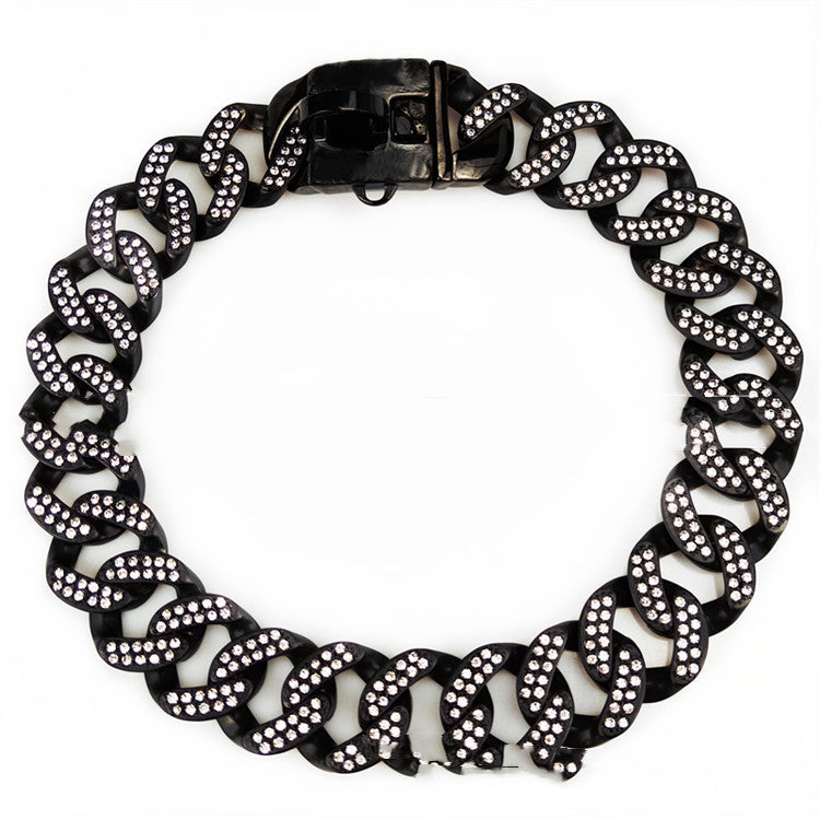 JMT-635850 Stainless Steel Dog Necklace with Black and White Diamond Accents