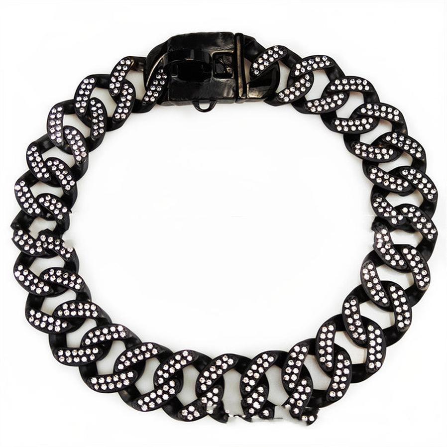 JMT-635850 Stainless Steel Dog Necklace with Black and White Diamond Accents