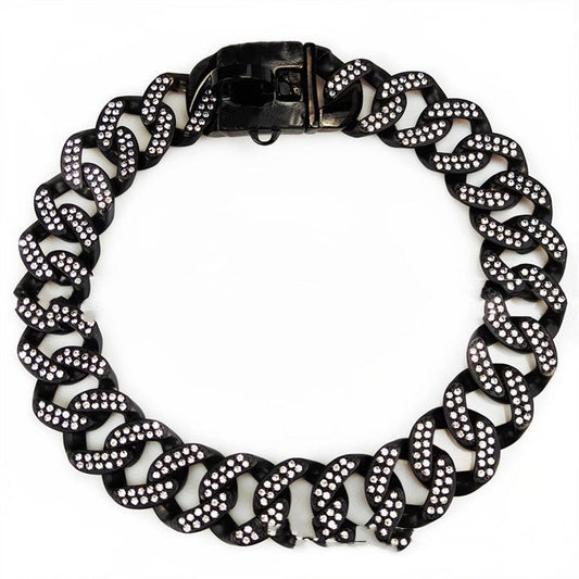 JMT-635850 Stainless Steel Dog Necklace with Black and White Diamond Accents