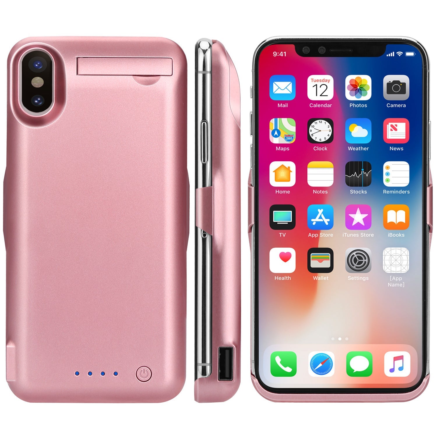 JMT-636362 High-Capacity 10000mAh Polymer Lithium Battery Pack for iPhone X with Audio, Square Aluminum Case, Multiple Colors