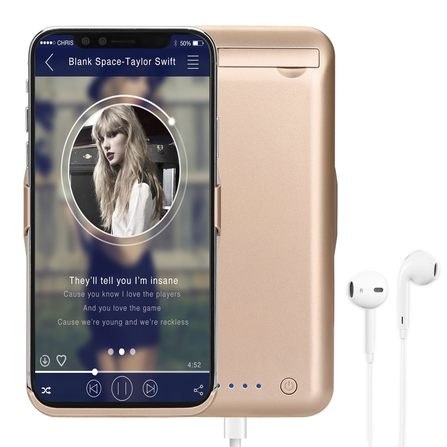 JMT-636362 High-Capacity 10000mAh Polymer Lithium Battery Pack for iPhone X with Audio, Square Aluminum Case, Multiple Colors