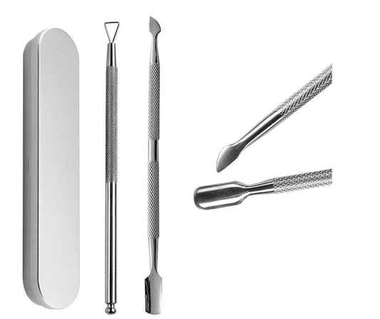 JMT-636490 Stainless Steel Cuticle Pusher and Spatula Set for Gel Nail Polish Removal - 2 Pieces