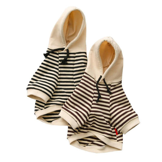 JMT-637258 Striped Hooded Terry Cotton Dog Sweater - Casual Parent-Child Pet Outfit for Small Dogs and Cats