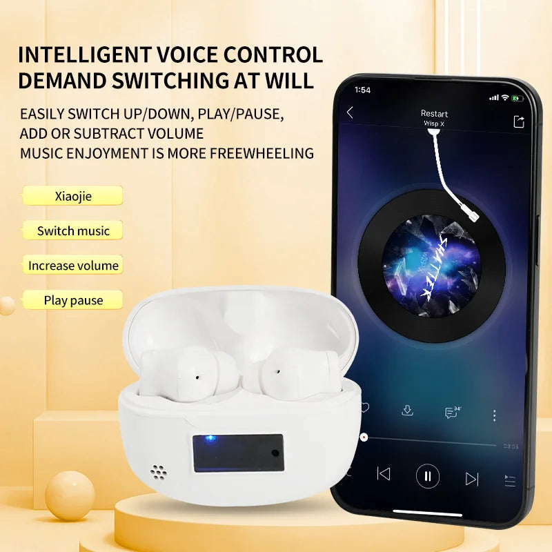 JMT-637514 AI-Driven TWS Bluetooth Headset with Voice Control and LED Display for Home Use