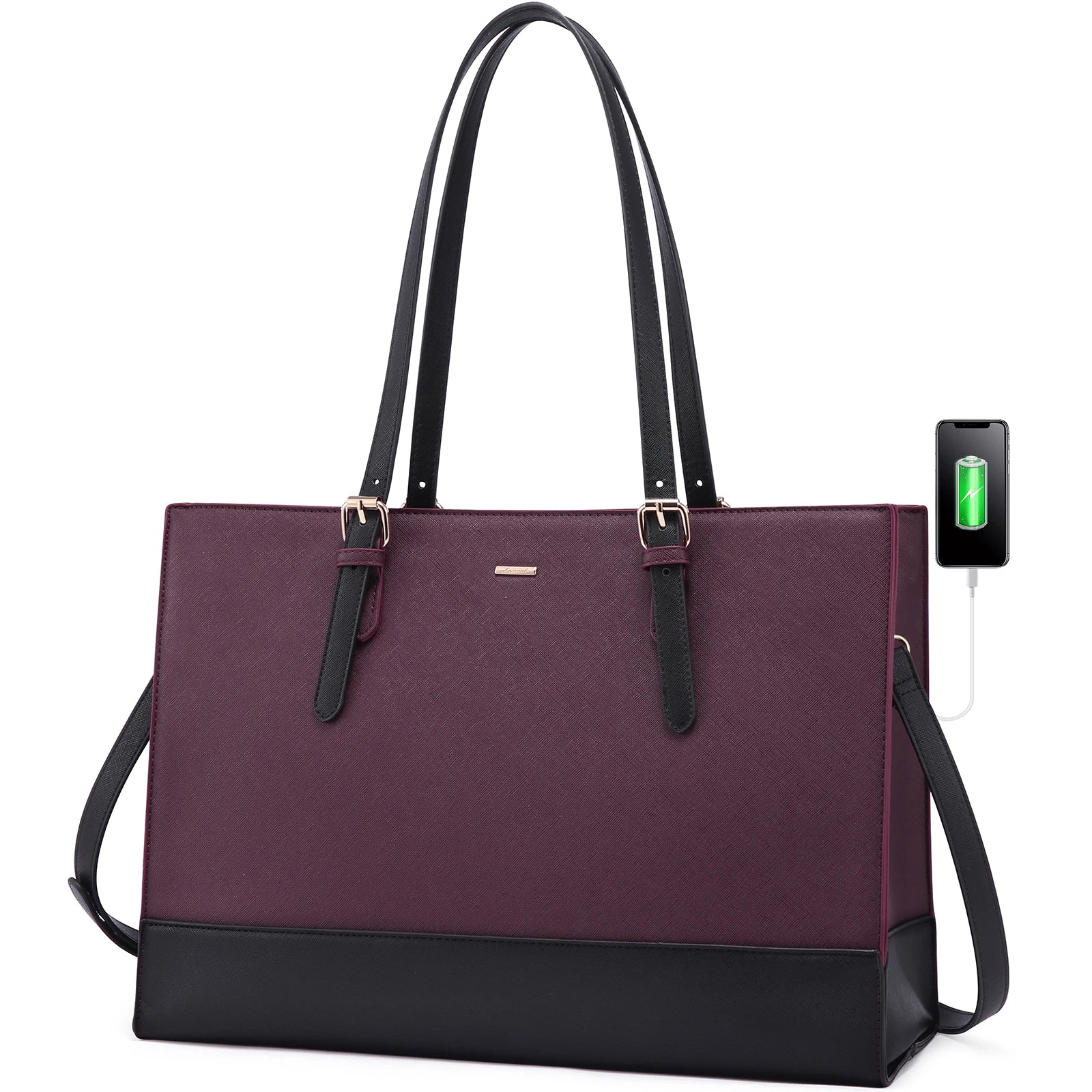 JMT-638218 Stylish PU Leather Laptop Tote for Women - 15.6 Inch Briefcase with USB Port