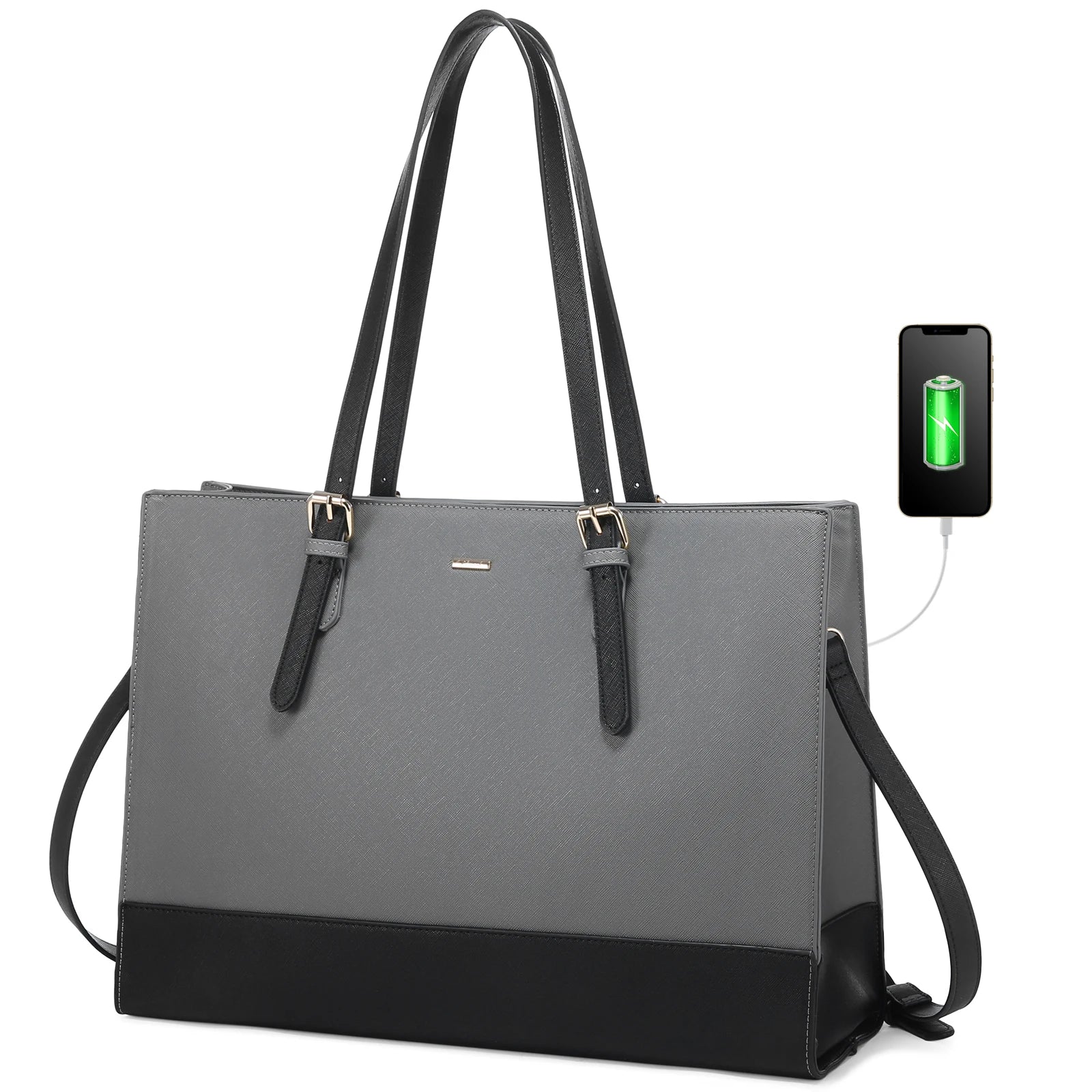 JMT-638218 Stylish PU Leather Laptop Tote for Women - 15.6 Inch Briefcase with USB Port