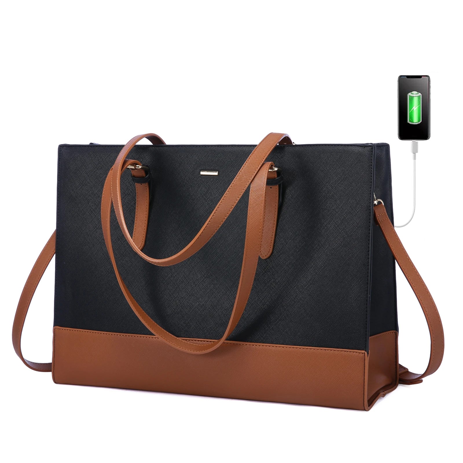 JMT-638218 Stylish PU Leather Laptop Tote for Women - 15.6 Inch Briefcase with USB Port