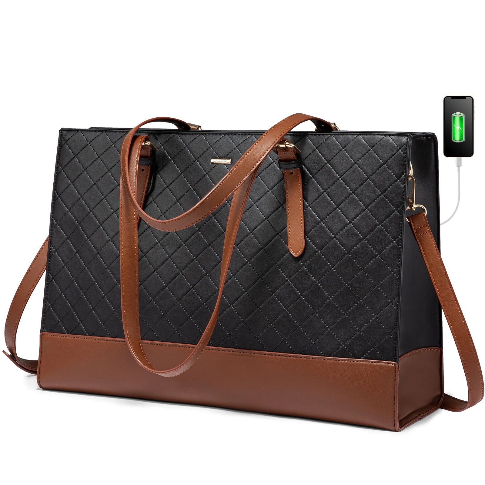 JMT-638218 Stylish PU Leather Laptop Tote for Women - 15.6 Inch Briefcase with USB Port