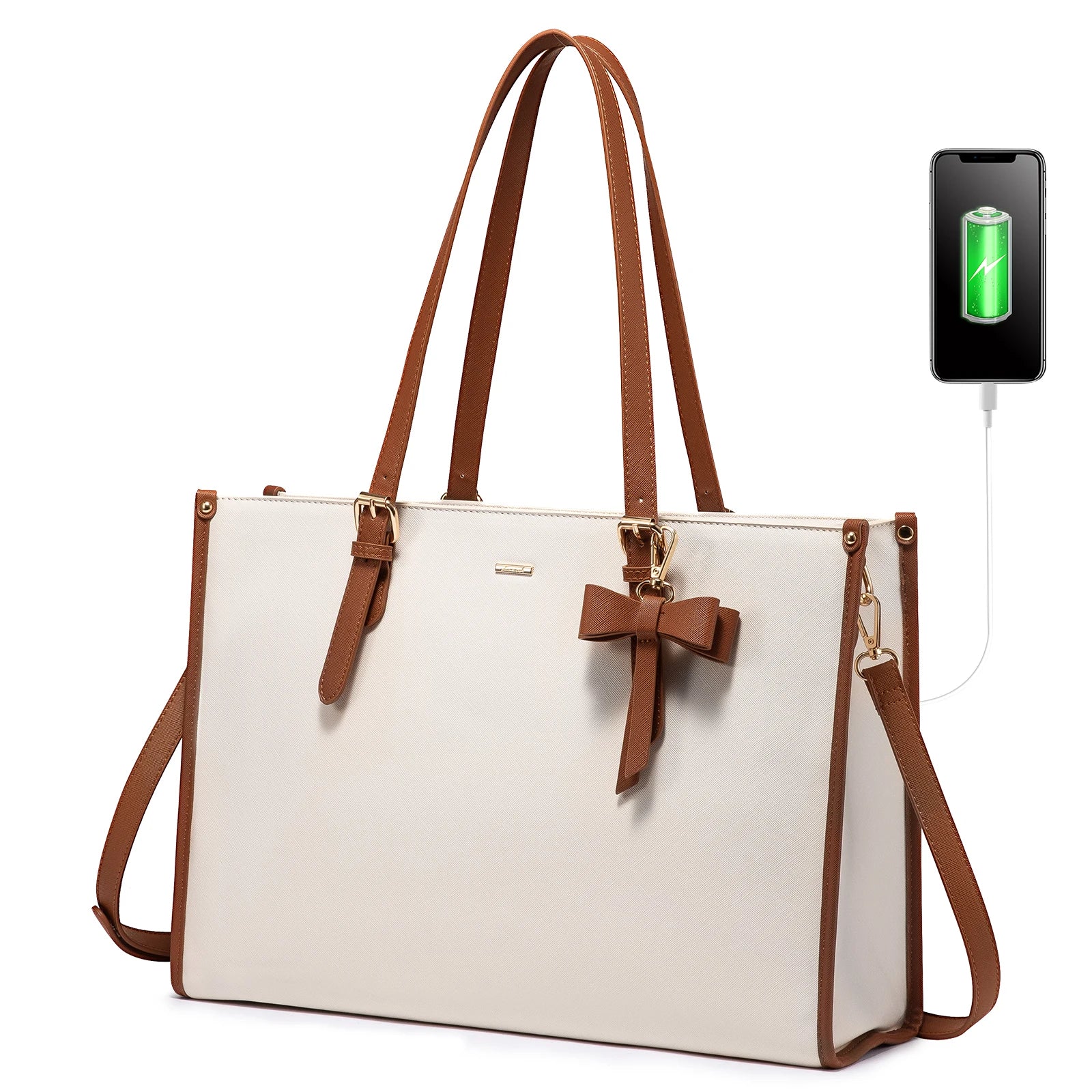 JMT-638218 Stylish PU Leather Laptop Tote for Women - 15.6 Inch Briefcase with USB Port