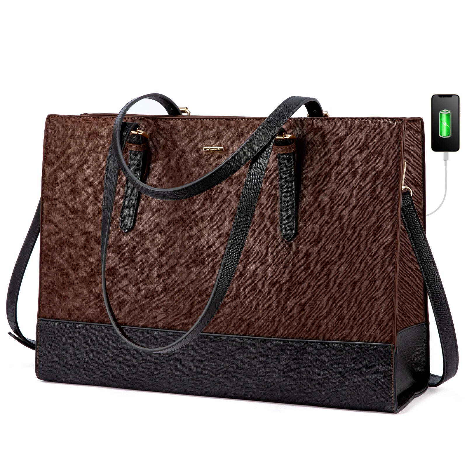 JMT-638218 Stylish PU Leather Laptop Tote for Women - 15.6 Inch Briefcase with USB Port