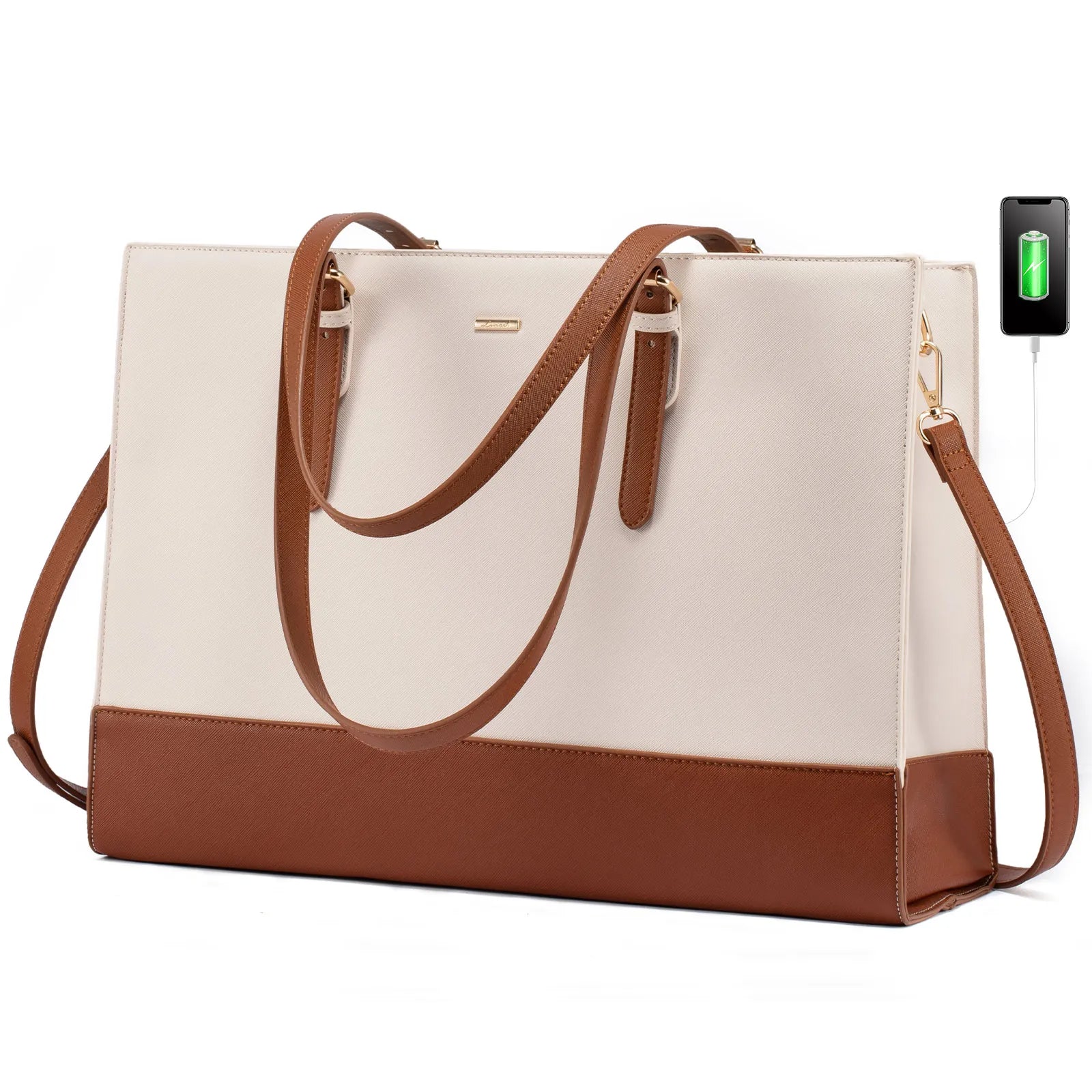 JMT-638218 Stylish PU Leather Laptop Tote for Women - 15.6 Inch Briefcase with USB Port