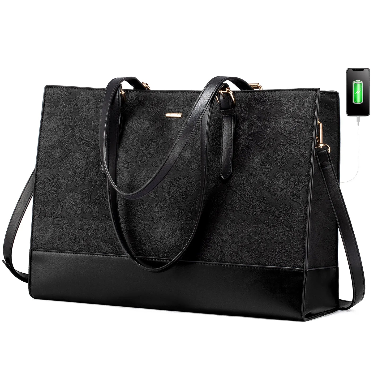 JMT-638218 Stylish PU Leather Laptop Tote for Women - 15.6 Inch Briefcase with USB Port