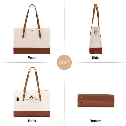 JMT-638218 Stylish PU Leather Laptop Tote for Women - 15.6 Inch Briefcase with USB Port