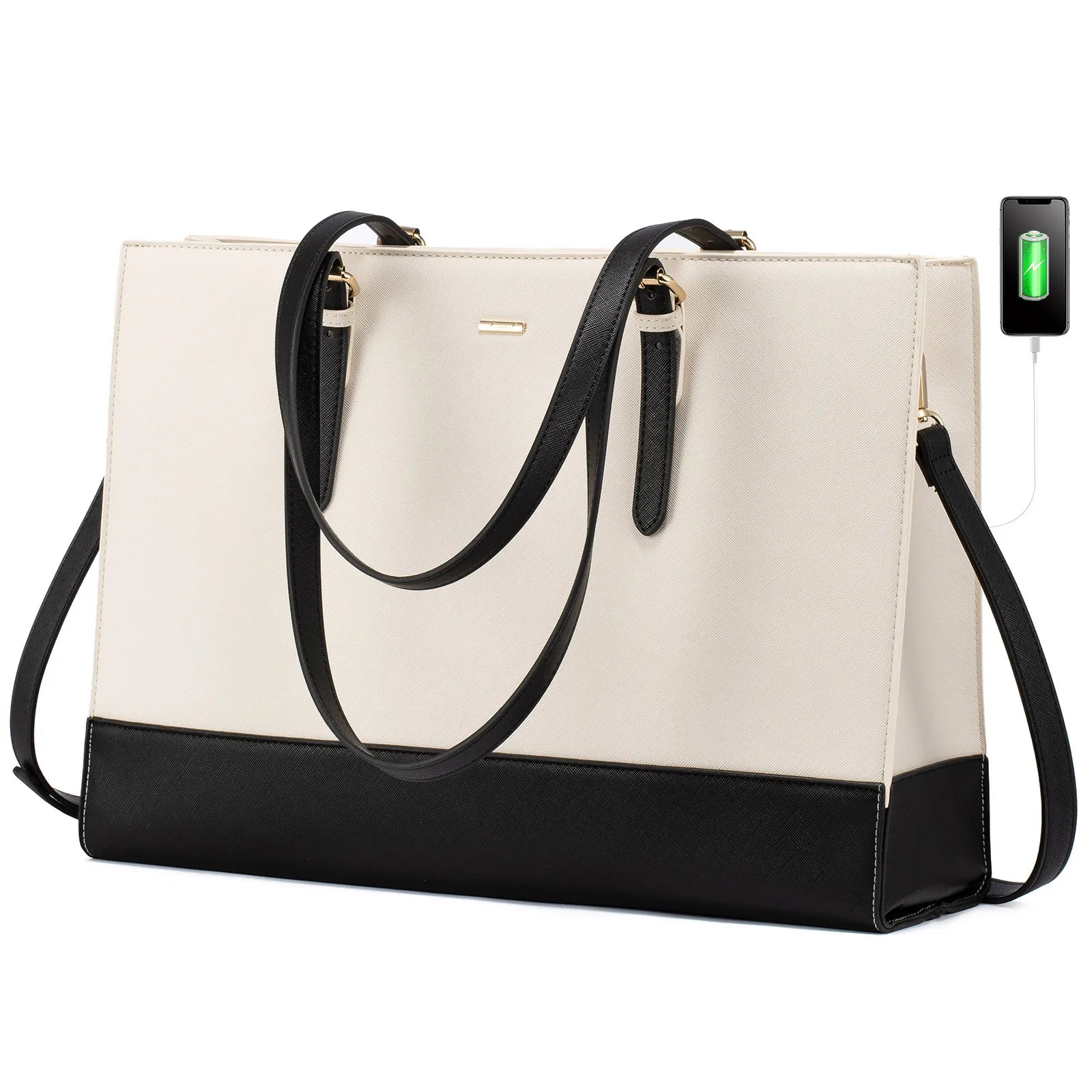 JMT-638218 Stylish PU Leather Laptop Tote for Women - 15.6 Inch Briefcase with USB Port