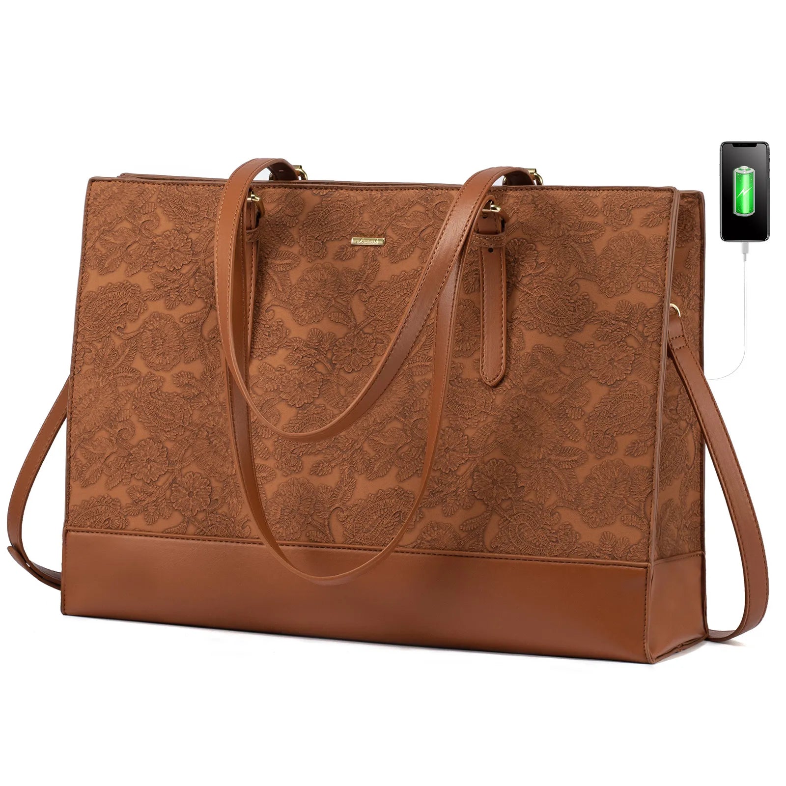 JMT-638218 Stylish PU Leather Laptop Tote for Women - 15.6 Inch Briefcase with USB Port