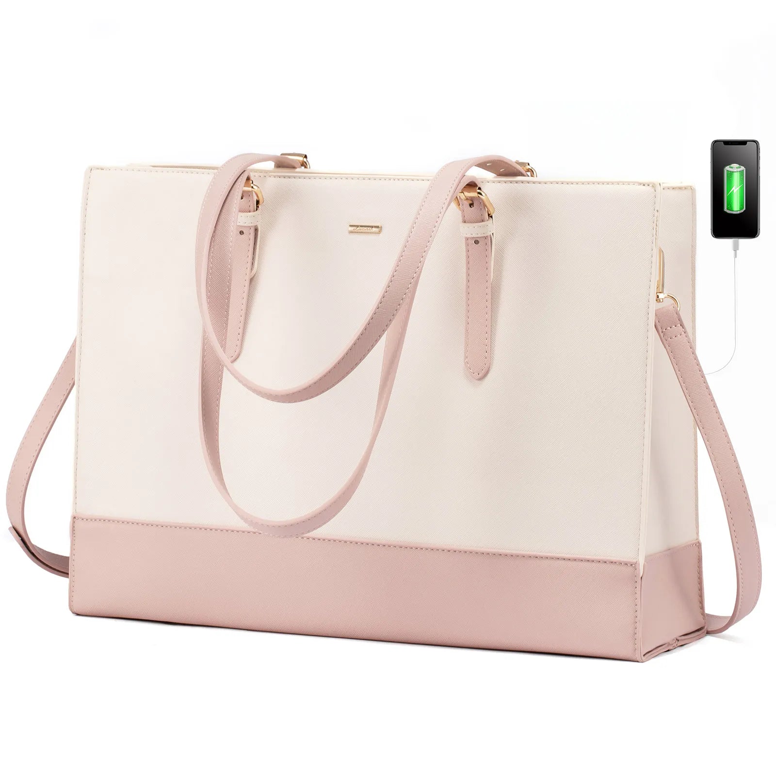 JMT-638218 Stylish PU Leather Laptop Tote for Women - 15.6 Inch Briefcase with USB Port